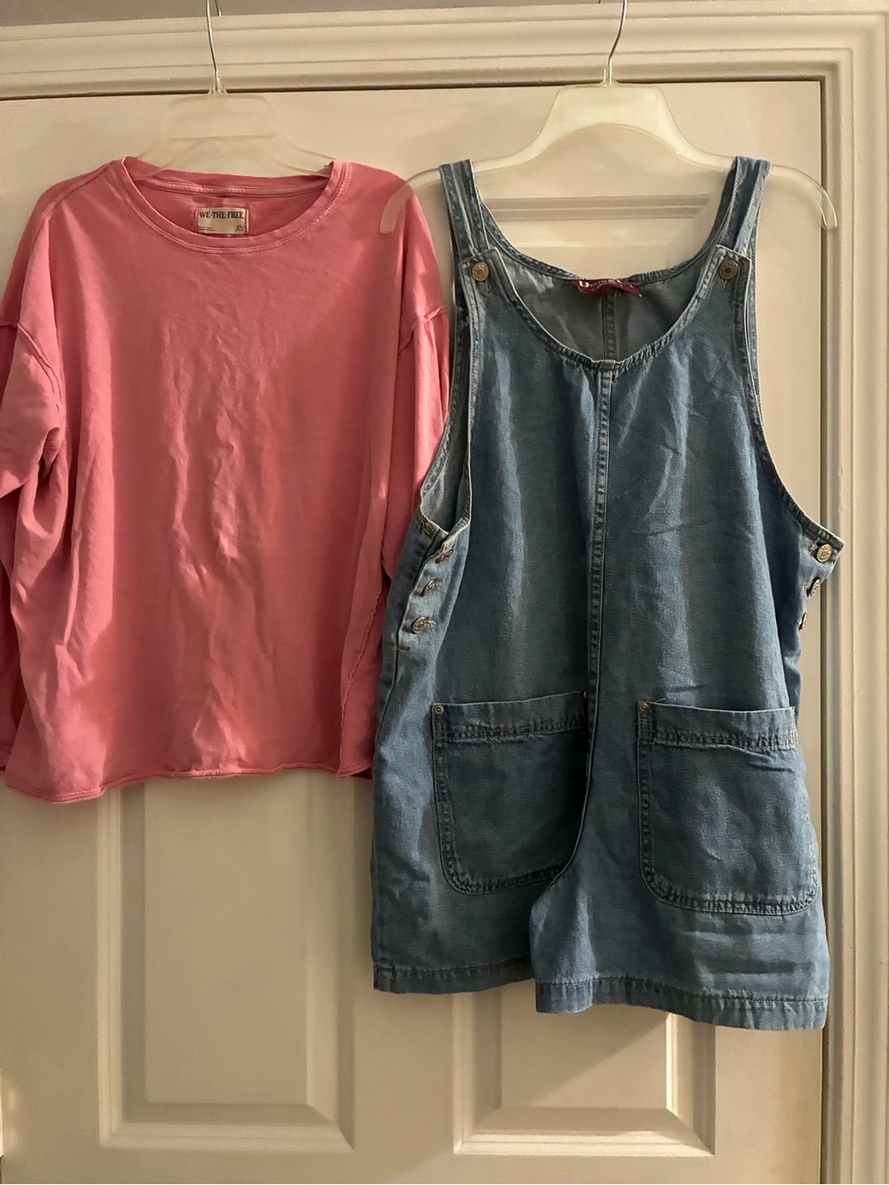 We The Free Pink Long Sleeve Tee paired with Denim & Co  Blue Denim Overalls